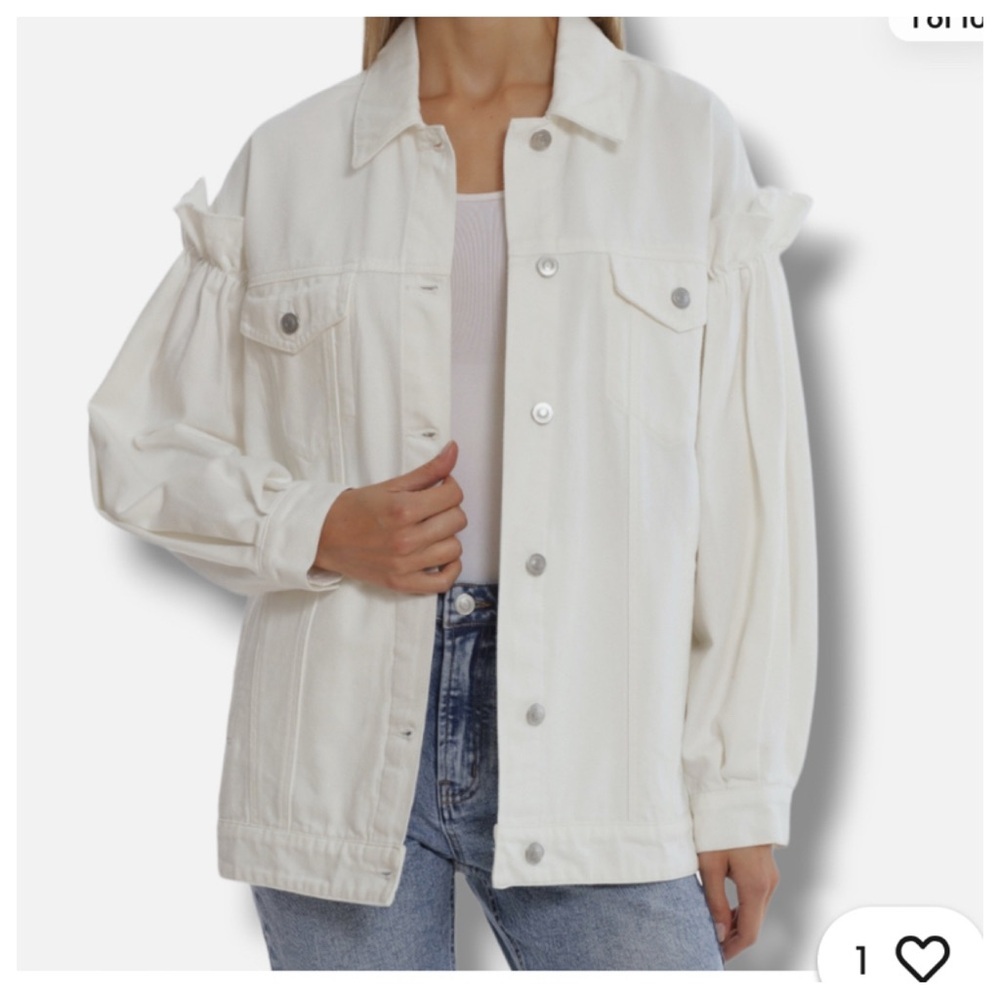 NWT! Avec Les Filles Women's Plus Ruffle Button Down Denim Jean Jacket